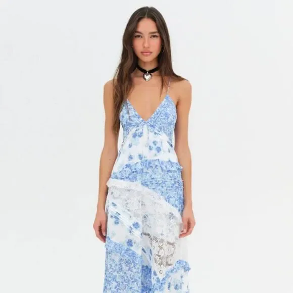 FOR LOVE & LEMONS Rosalyn Maxi Dress in Blue (size S) NWT - Picture 2 of 10